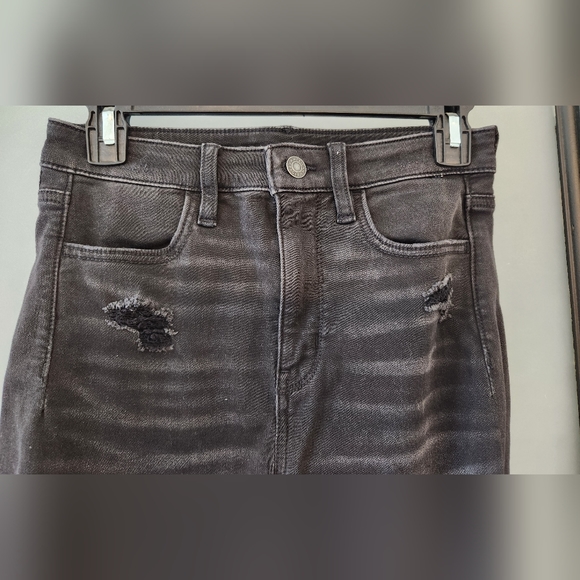 American Eagle Next Level Stretch High Waisted Distressed Skinny Jeans Black - Picture 3 of 7
